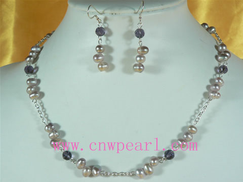 ornate pearls jewelry&crystal beads necklace set